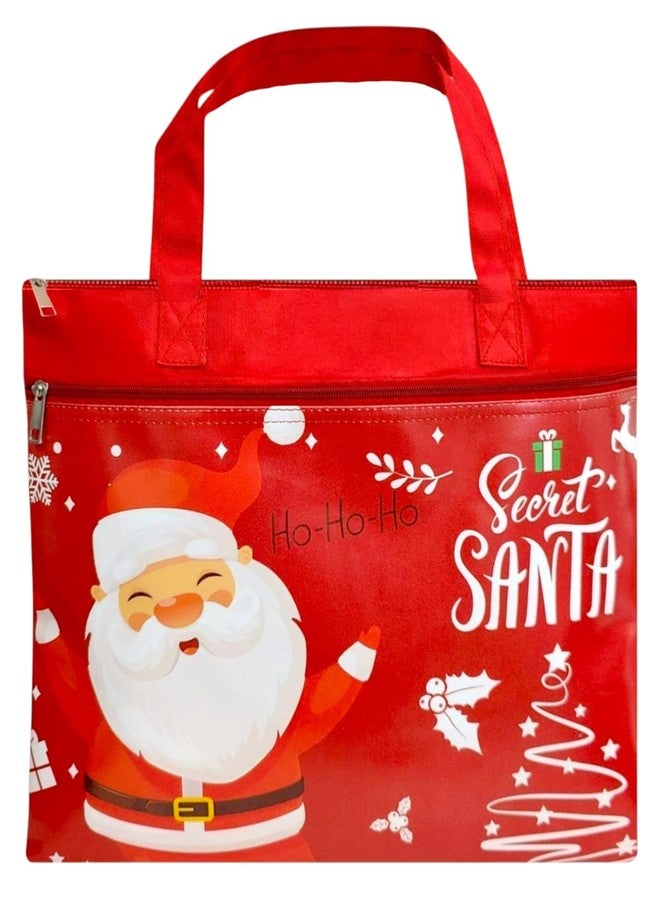 تارا13 حقيبة تسوق حمراء للأطفال من تيرا 13، حقيبة مستندات للمكتب والمدرسة بسحاب مزدوج، حقيبة سفر قابلة لإعادة الاستخدام مزينة بطبعة سانتا، هدية مثالية للأطفال في موسم الأعياد، حقيبة حمل صديقة للبيئة - Image 1